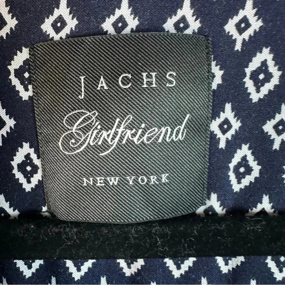 Jacks Girlfriend button down blouse navy white roll sleeve casual feminine - Picture 4 of 9